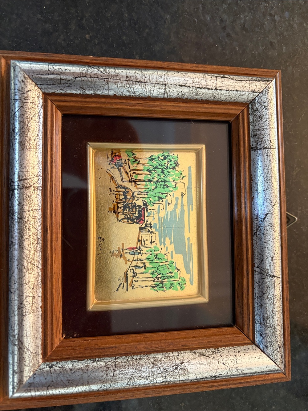 Two-Tone Silver and Brown Framed Gold Leaf Scenic Art
